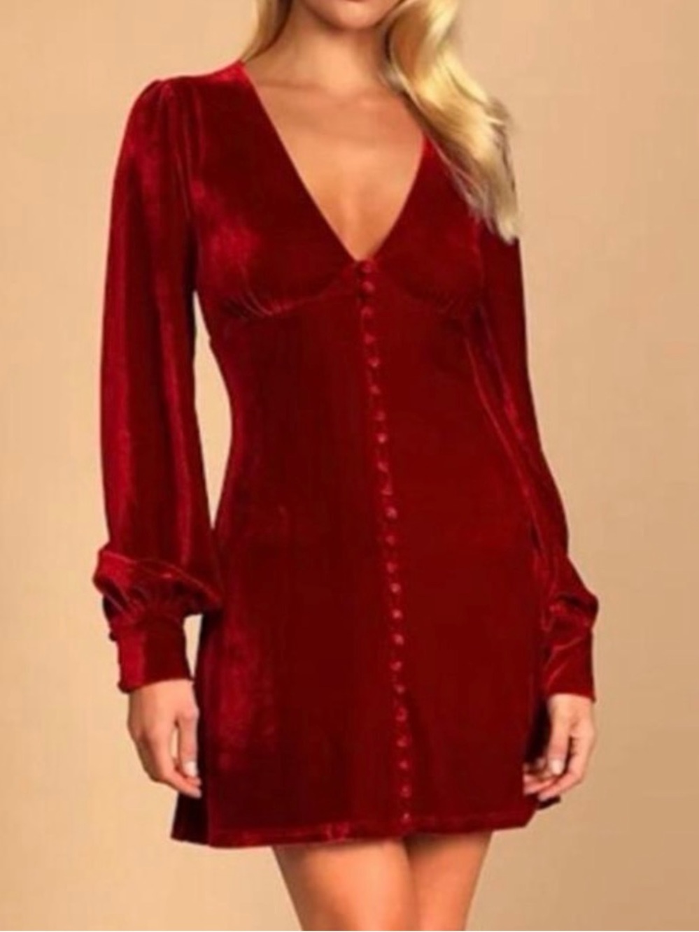 Make it Merry Wine Red Velvet Long Sleeve Button-Up Mini Dress